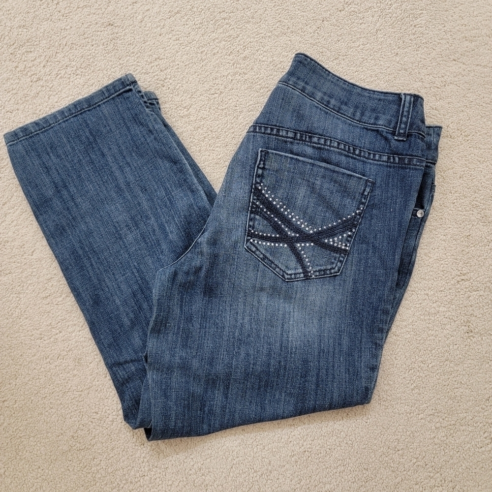 Chico's Platinum Ankle Denim Jeans W/Embellished Pocket - Picture 2 of 7